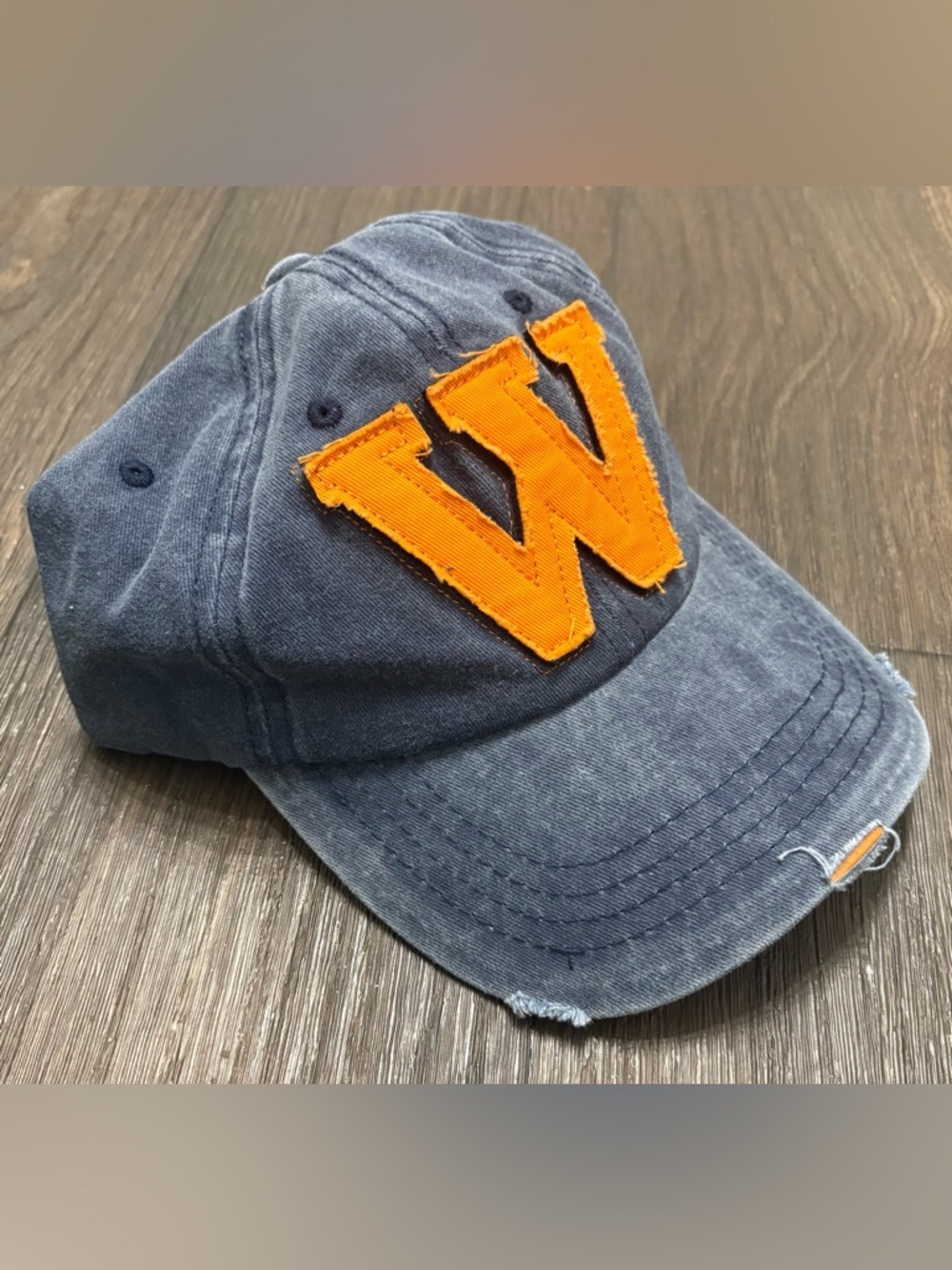 SHEIN Distressed “W” Baseball Cap Hat Blue Orange Adjustable - Picture 1 of 4